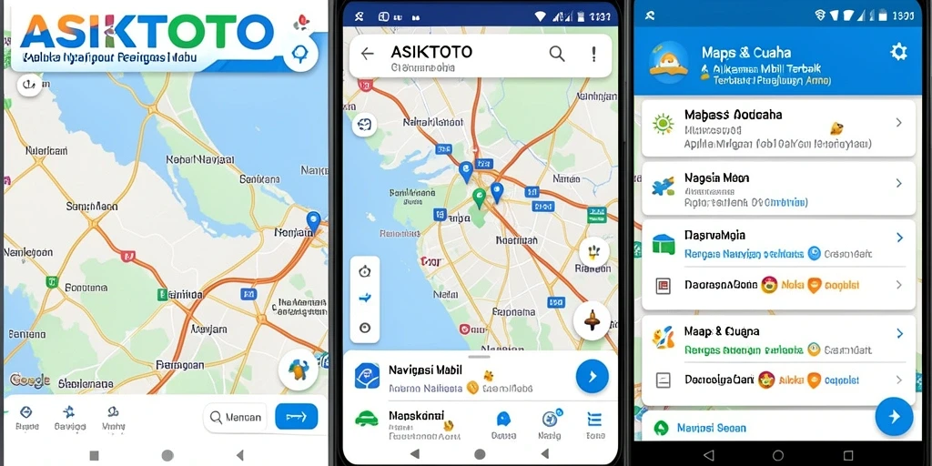 Antarmuka aplikasi ASIKTOTO menampilkan navigasi mobil yang jelas dan informatif.