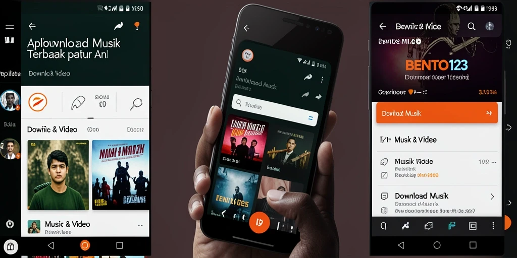 Antarmuka BENTO123 menampilkan fungsi Download Musik yang user-friendly.