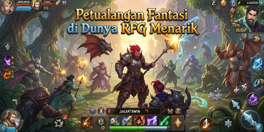 Tampilan antarmuka permainan JAKARTAWIN dengan karakter RPG yang memukau.