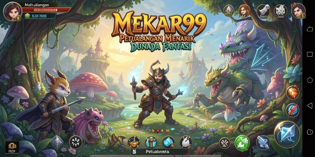 Tampilan antarmuka MEKAR99 yang dinamis dan penuh warna.