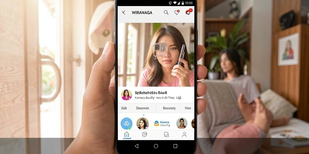 Screenshot antarmuka aplikasi WIRANAGA dengan berbagai pilihan edit foto.