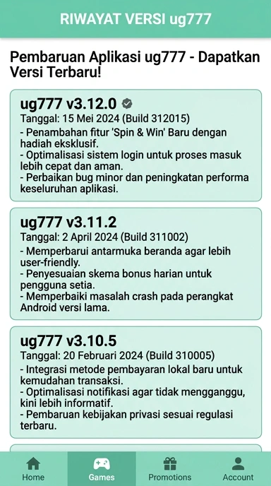 Tampilan riwayat versi ug777